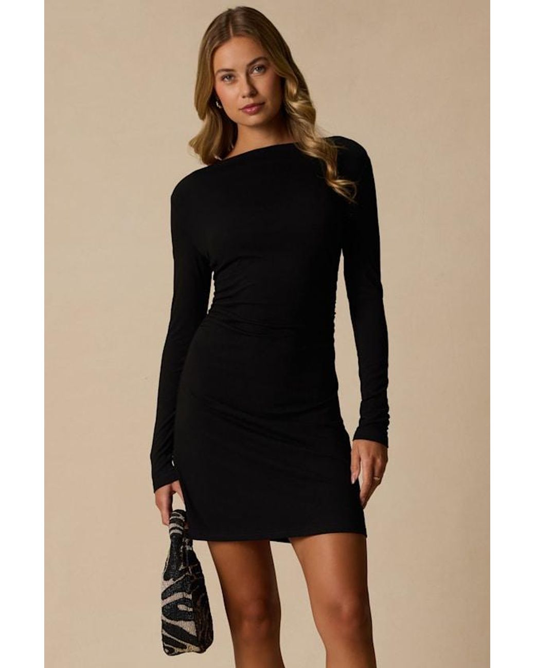 Lulus Black Trea Knit Boat Neck Mini Dress