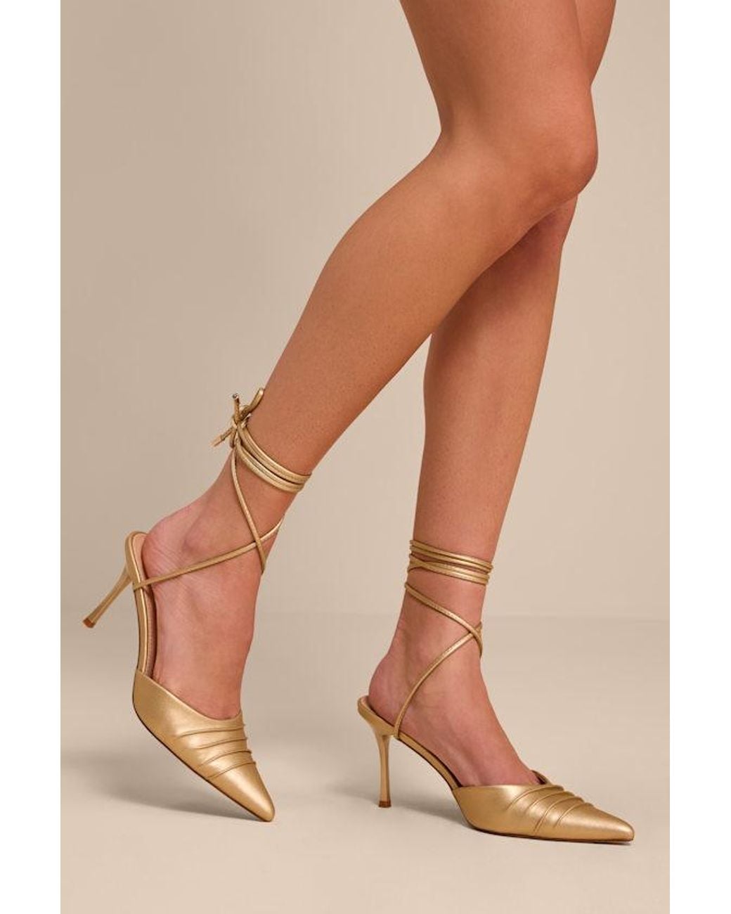 Lulus Natural Blaire Light Champagne Lace-Heels