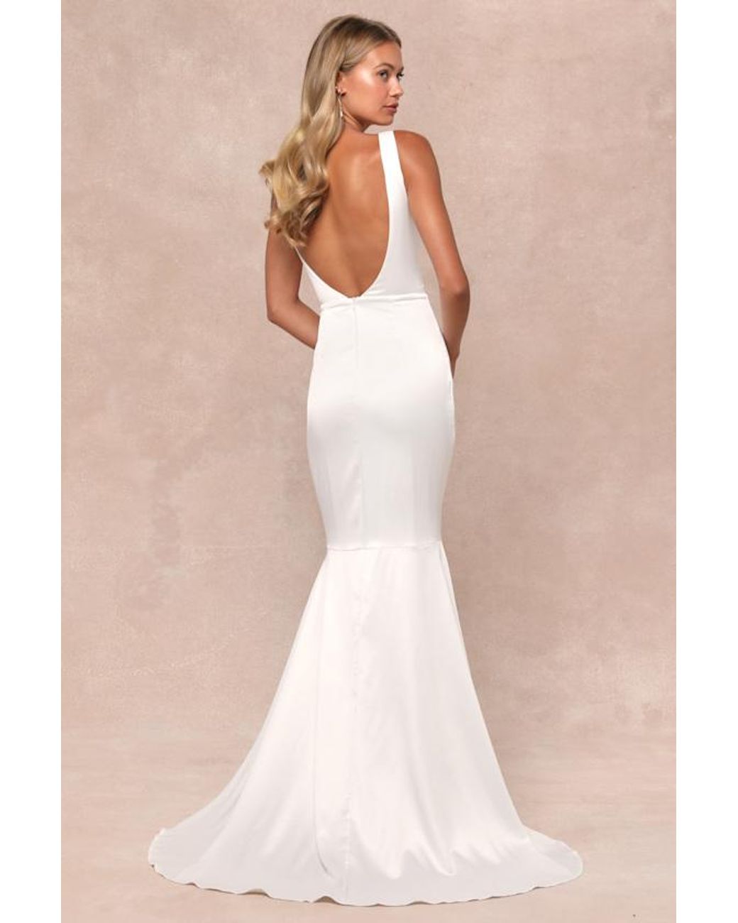 Lulus Natural Luxe Loveliness Satin Backless Mermaid Maxi Dress