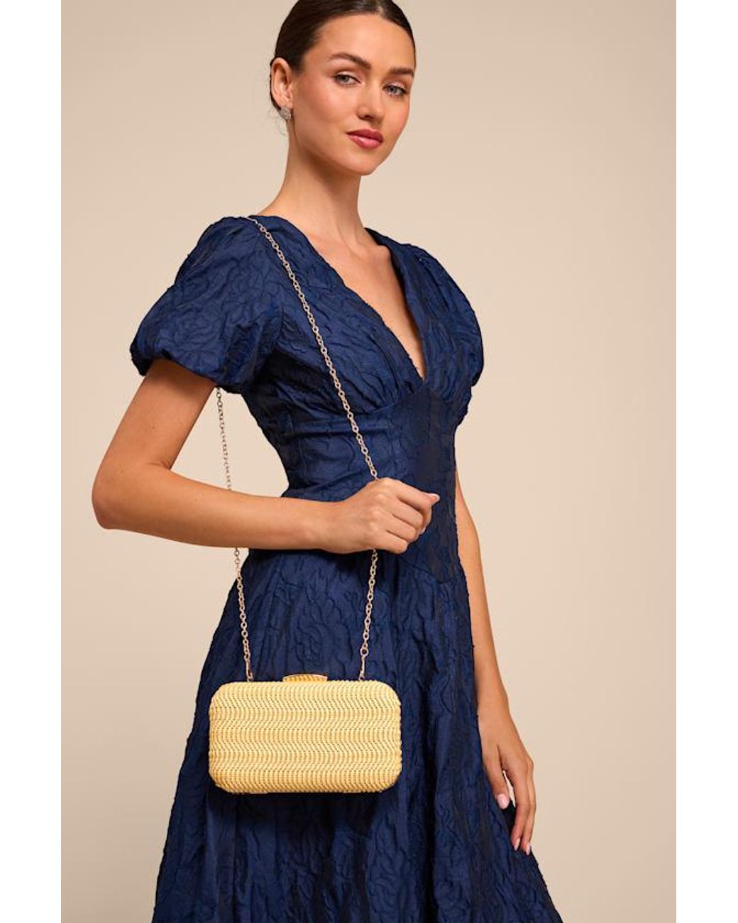 Lulus Blue Keegan Woven Chain Crossbody Clutch