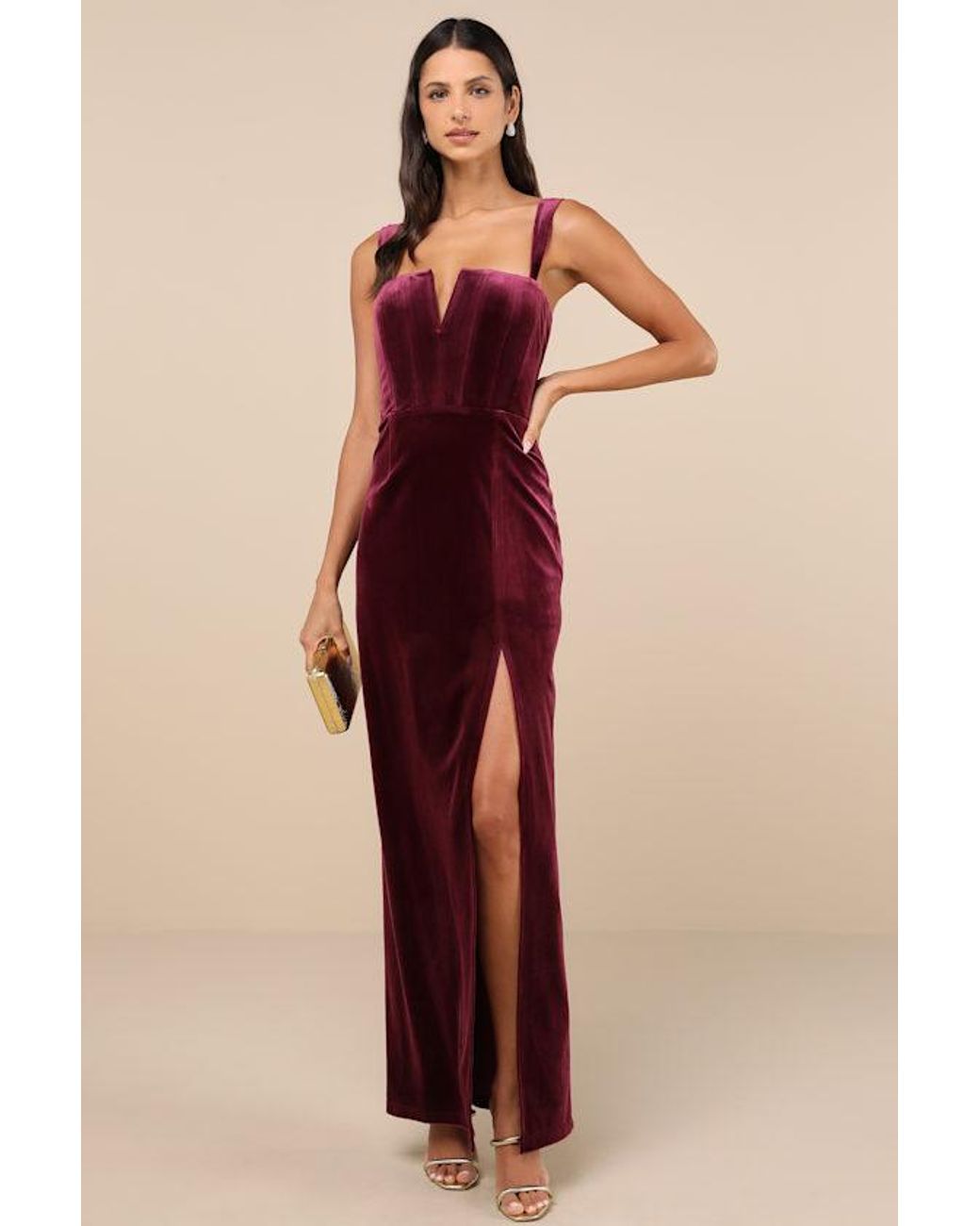 Lulus Purple Pristine Luxury Dark Berry Velvet Bustier Maxi Dress