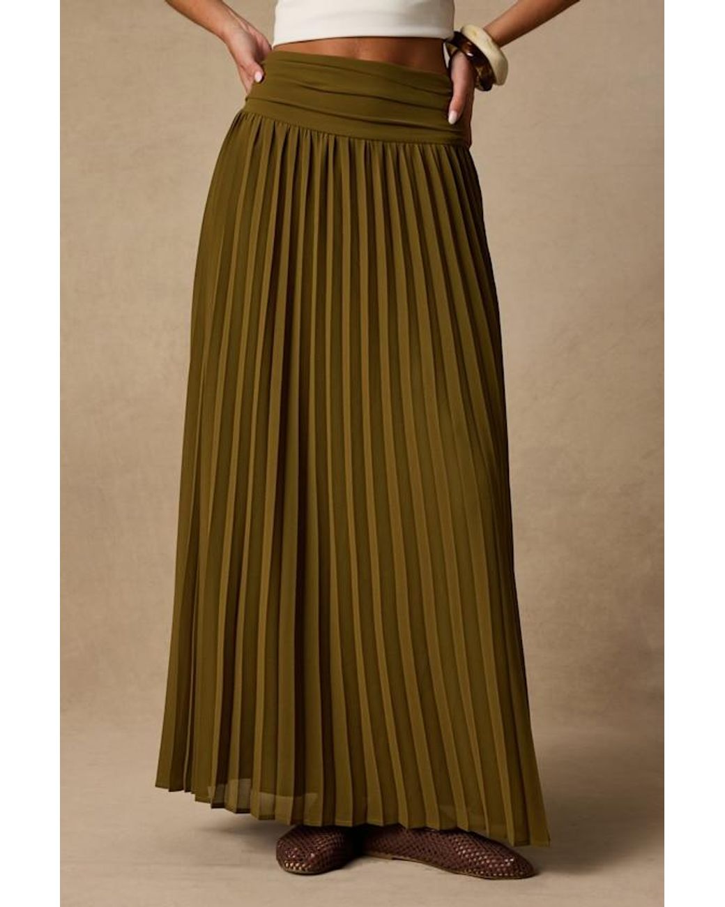 Lulus Natural Liada Pleated High-Waisted Maxi Skirt