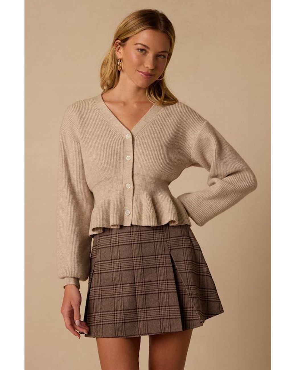 Lulus Brown Bennington Plaid Pleated Mini Skirt