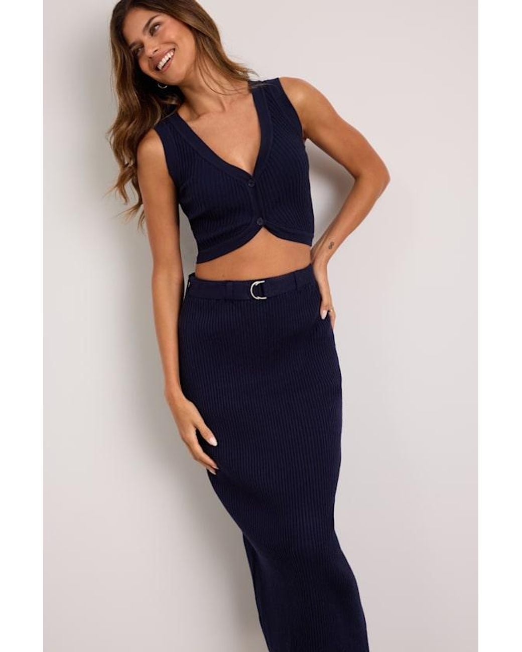 Lulus Blue Mariah Ribbed Two-Piece Sweater Midi Dress