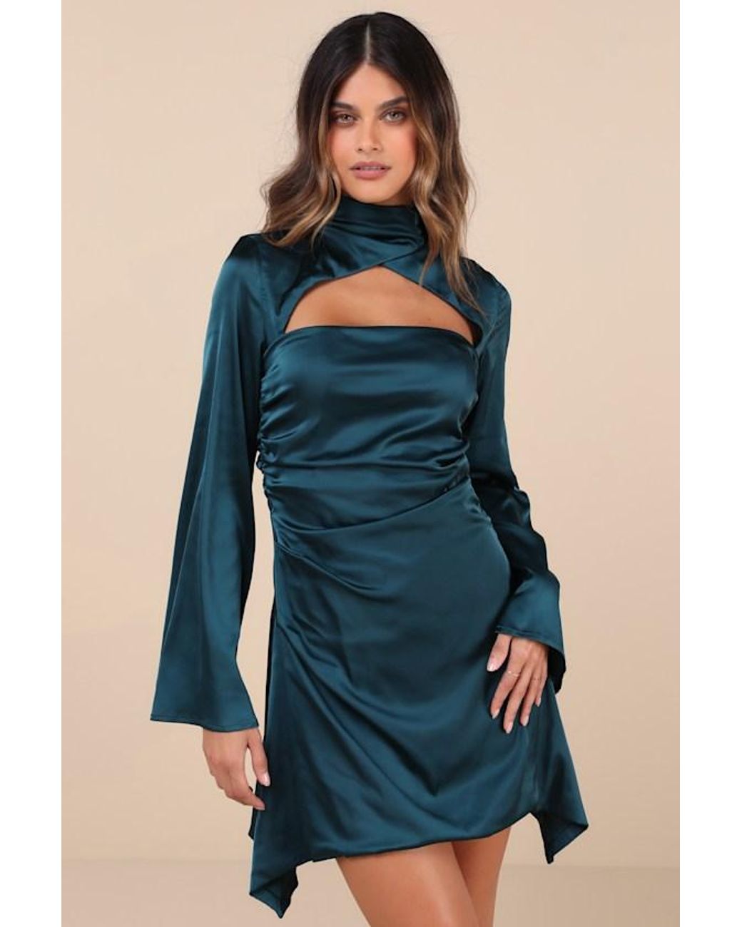 chinese dress ladies Black Cut-Out Open Front Long Sleeves Mini Dress main image 0