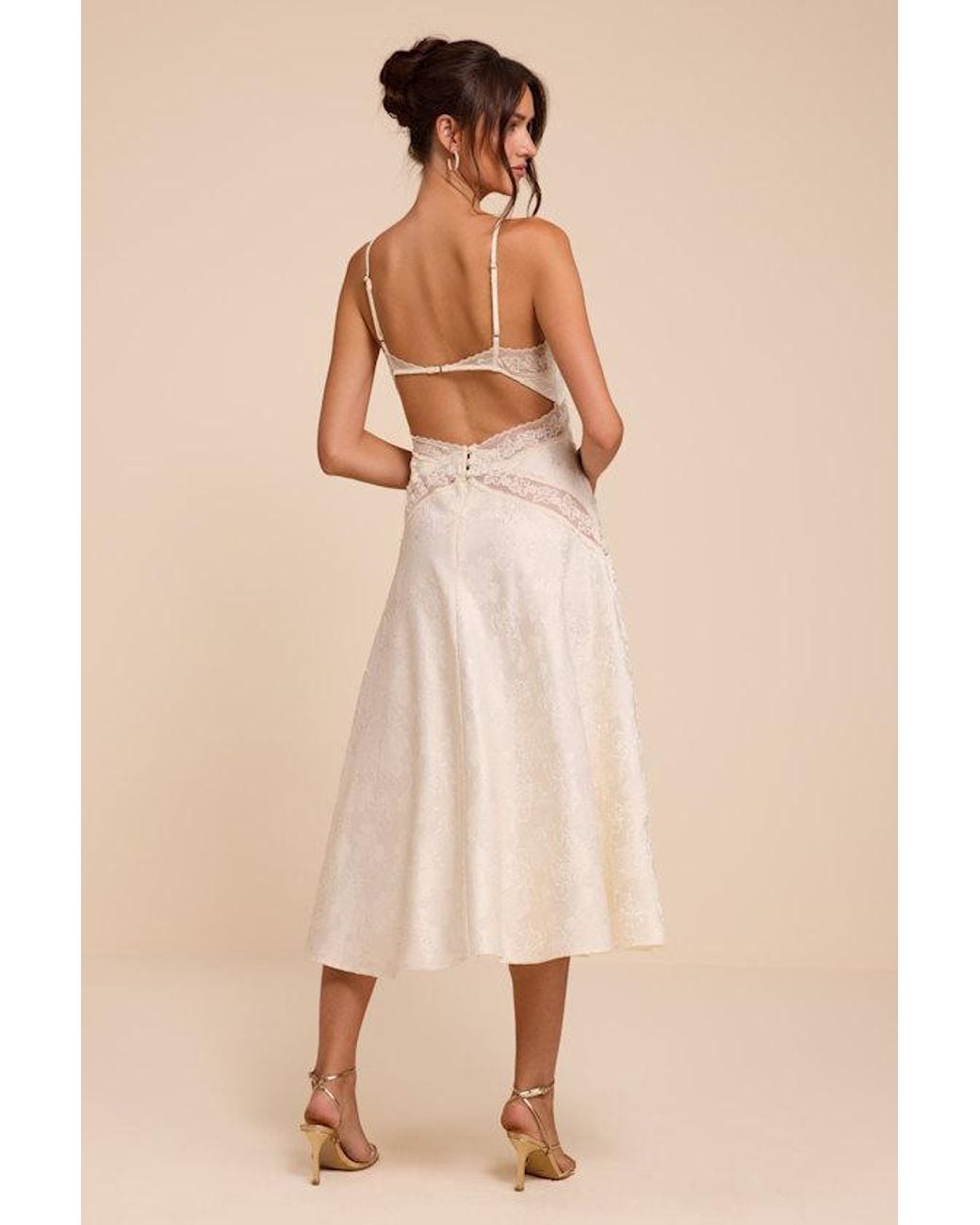 Lulus Natural Adia Floral Jacquard Satin Midi Dress