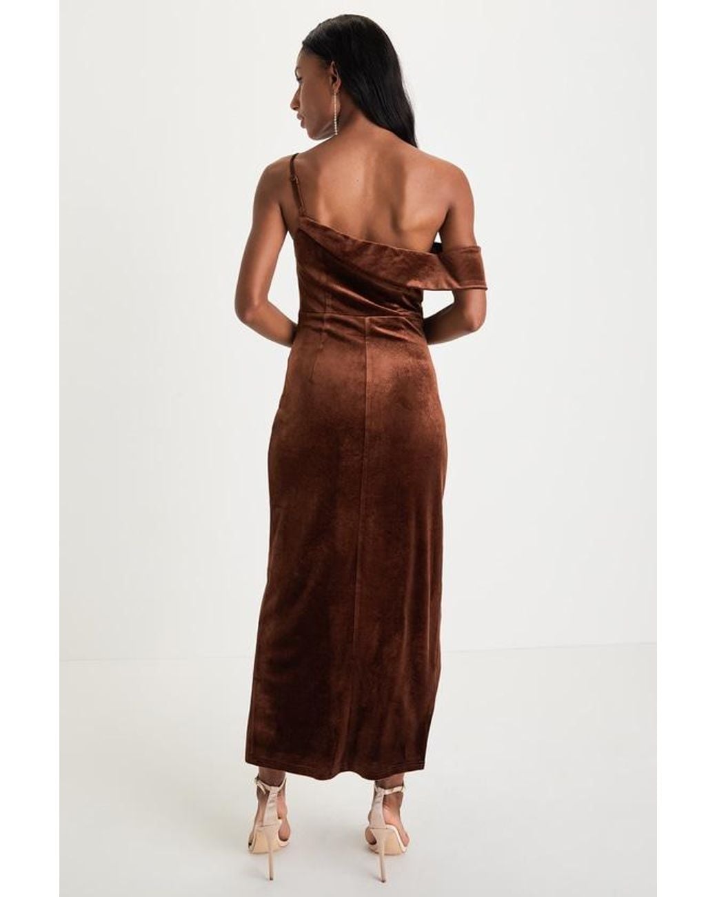 Lulus Red Showing Off A Little Velvet Asymmetrical Tulip Midi Dress