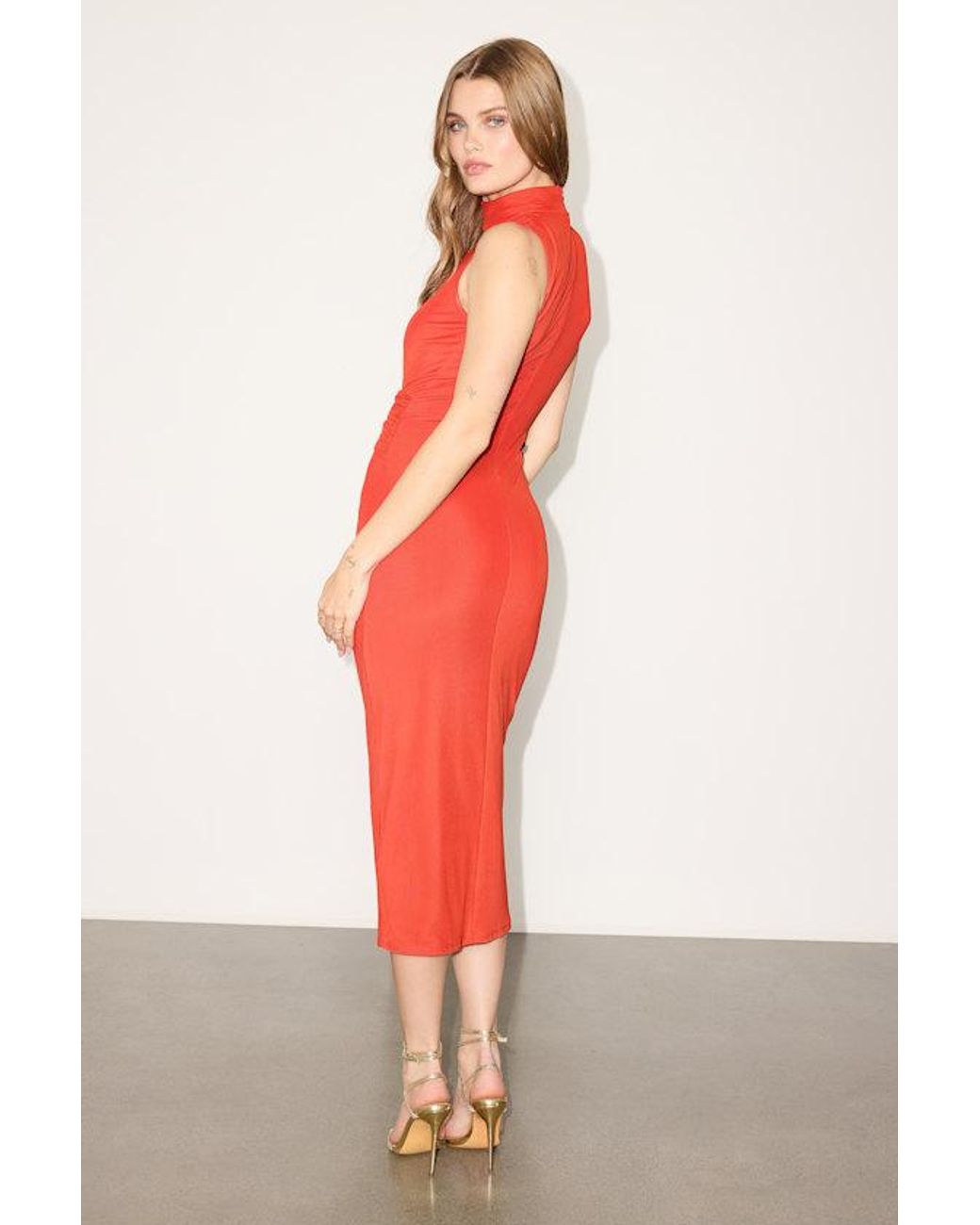 Lulus Red Kamara Mesh Cutout Knotted Midi Dress
