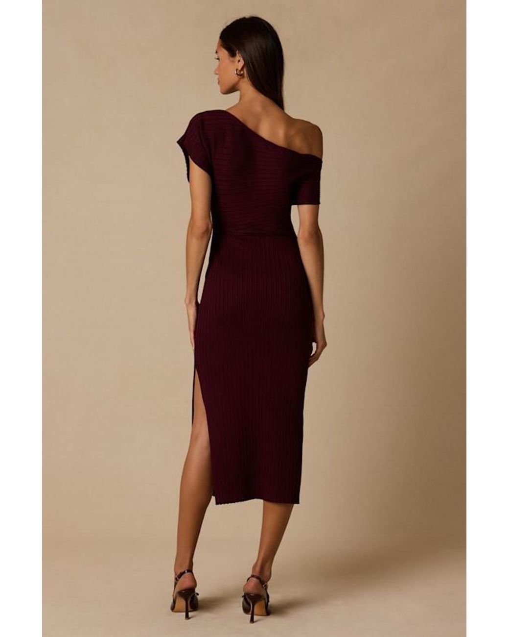 Lulus Brown Brady Ribbed Off-The-Shoulder Sweater Midi Dress