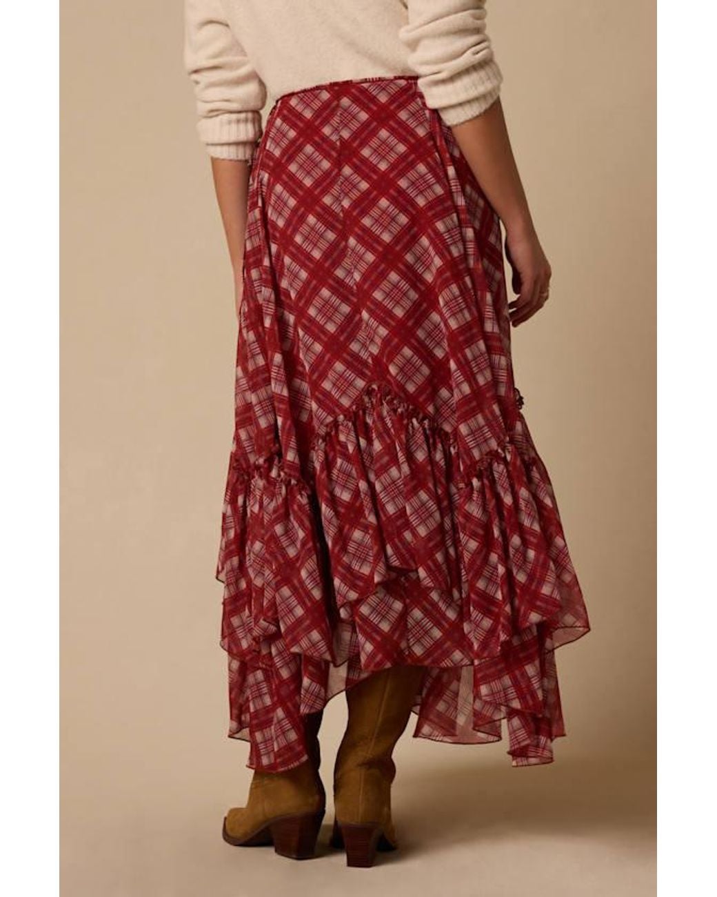 Lulus Brown Lynn Plaid Ruffled Midi Skirt