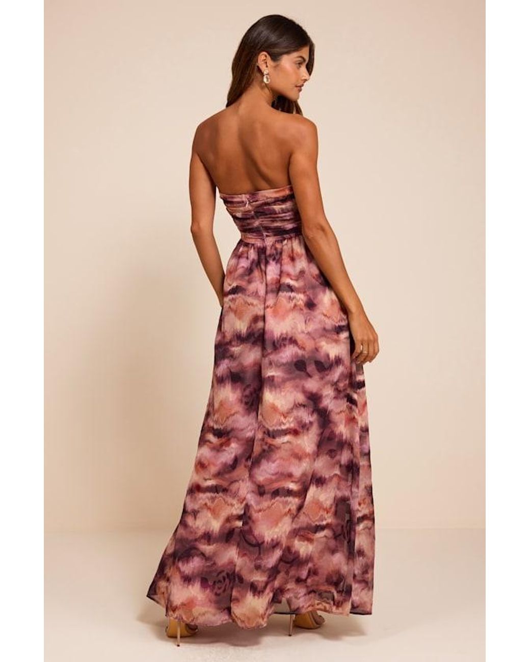 Lulus Red Mykala Abstract Pleated Strapless Maxi Dress