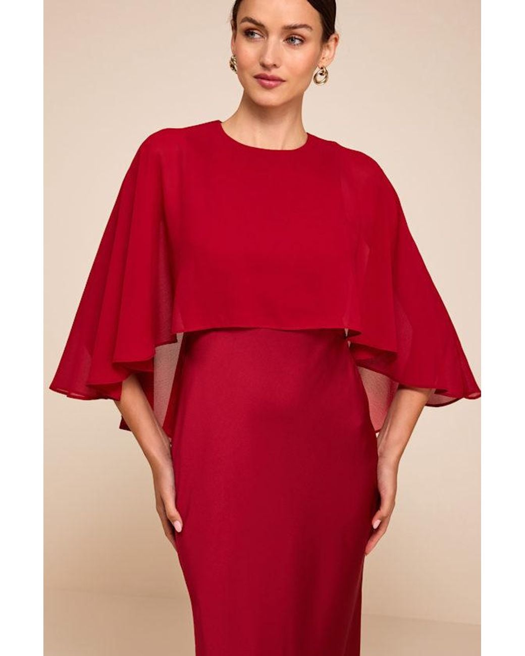 Lulus Red Fowler Satin Cape Maxi Dress