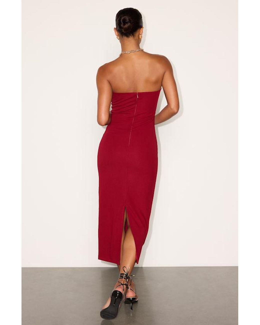 Lulus Red Iniko Strapless Bodycon Midi Dress