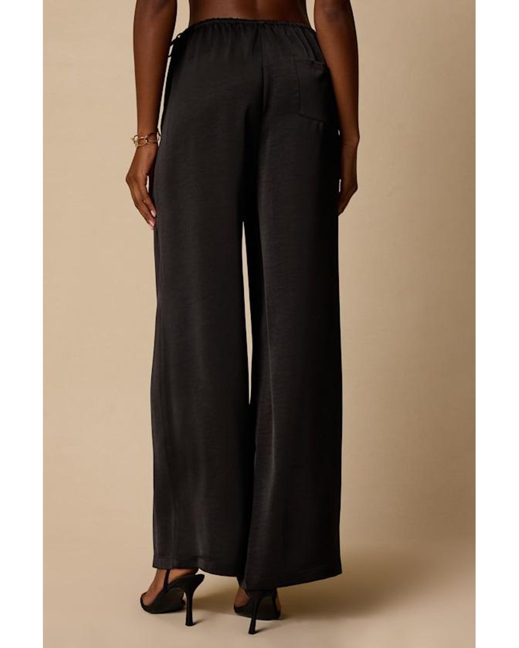 Lulus Natural Amala Satin Mid-Rise Wide-Leg Pants