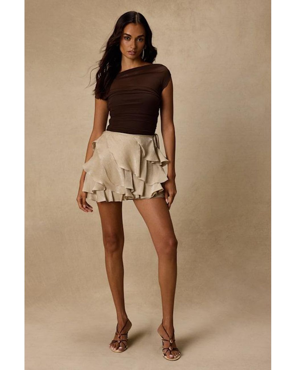 Lulus Natural Lois Lurex Ruffled Mini Skirt