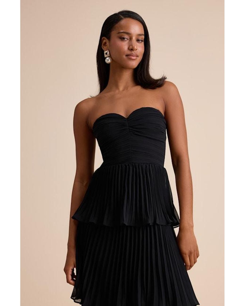 Lulus Black Seriously Sensational Strapless Tiered Midi Dress