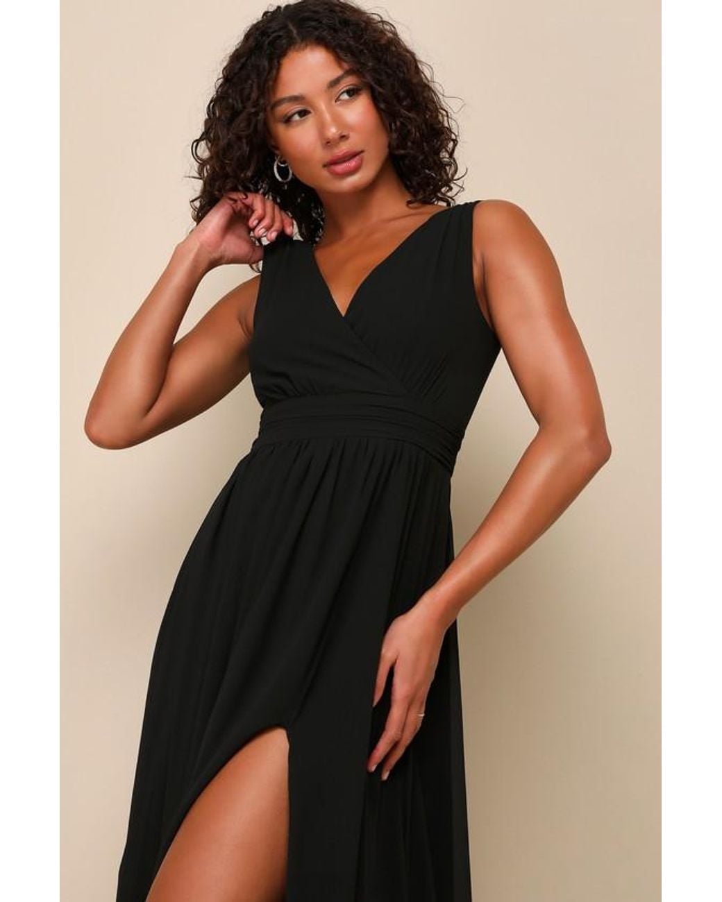 Lulus Black Thoughts Of Hue Surplice Maxi Dress