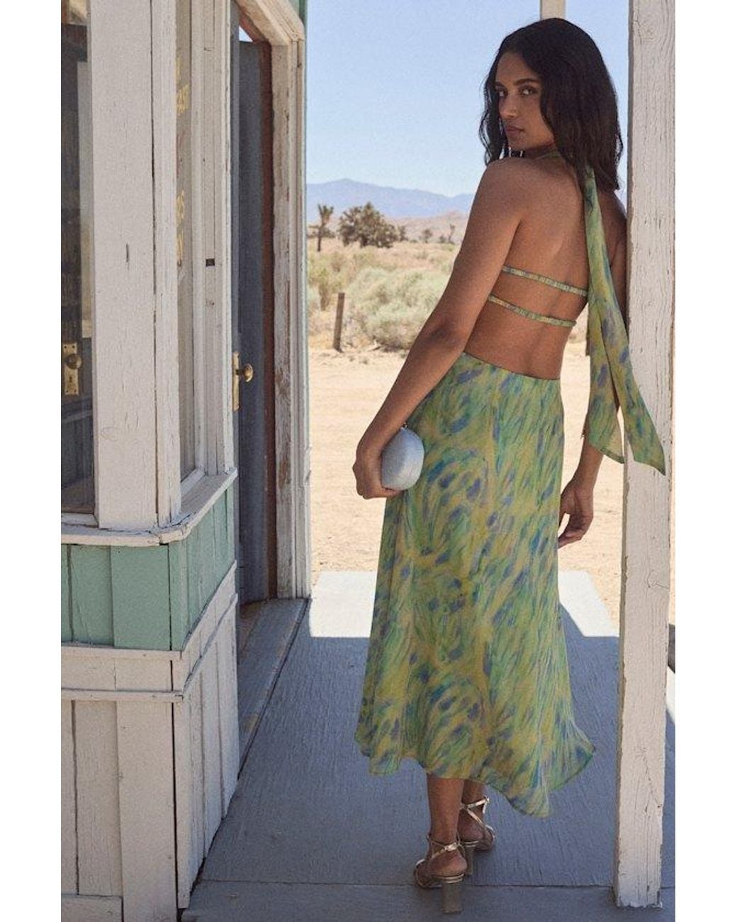 Lulus Green Reyes Multi Abstract Halter Midi Dress