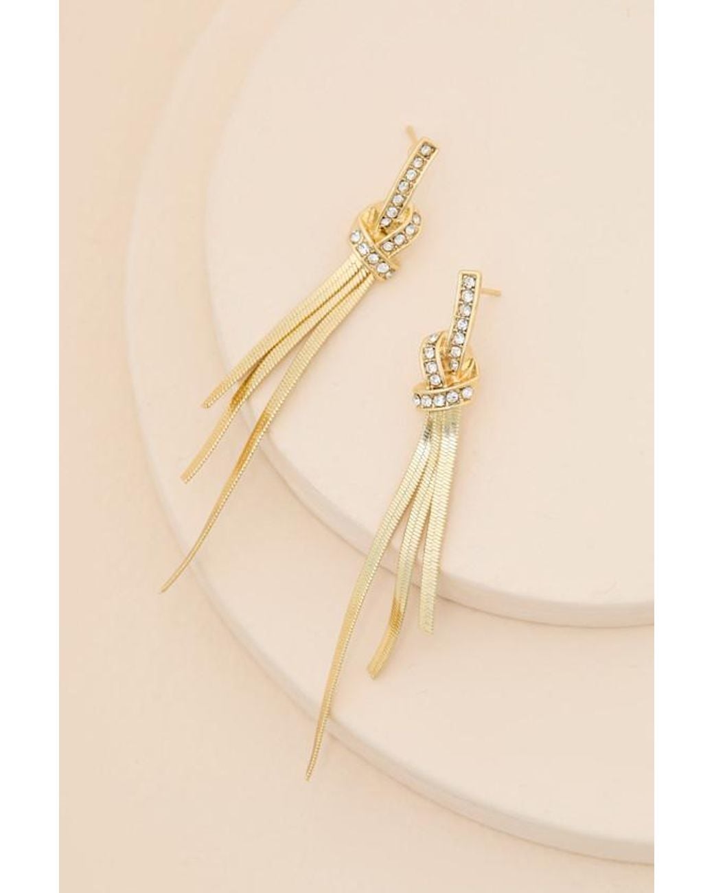 Lulus Brown Jayne Rhinestone Fringe Drop Earrings