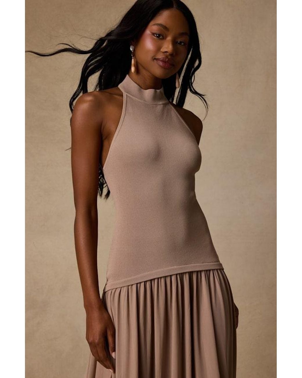 Lulus Brown Drusilla Drop Waist Midi Dress