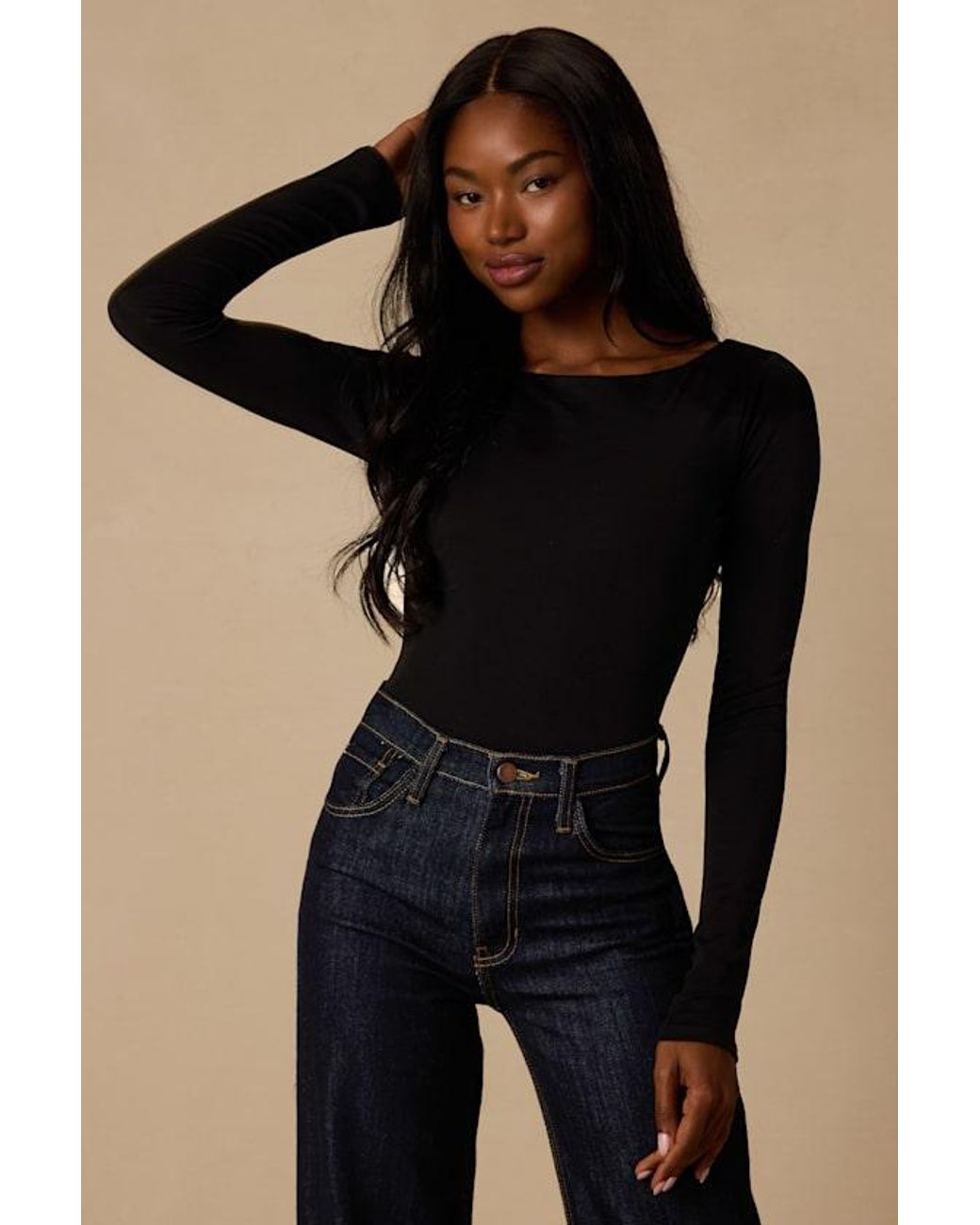 Lulus Black Lusa Jersey Knit Lace-Up Bodysuit