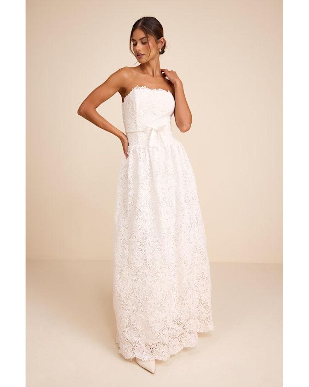 Lulus Natural Gabby Crochet Lace Strapless Maxi Dress
