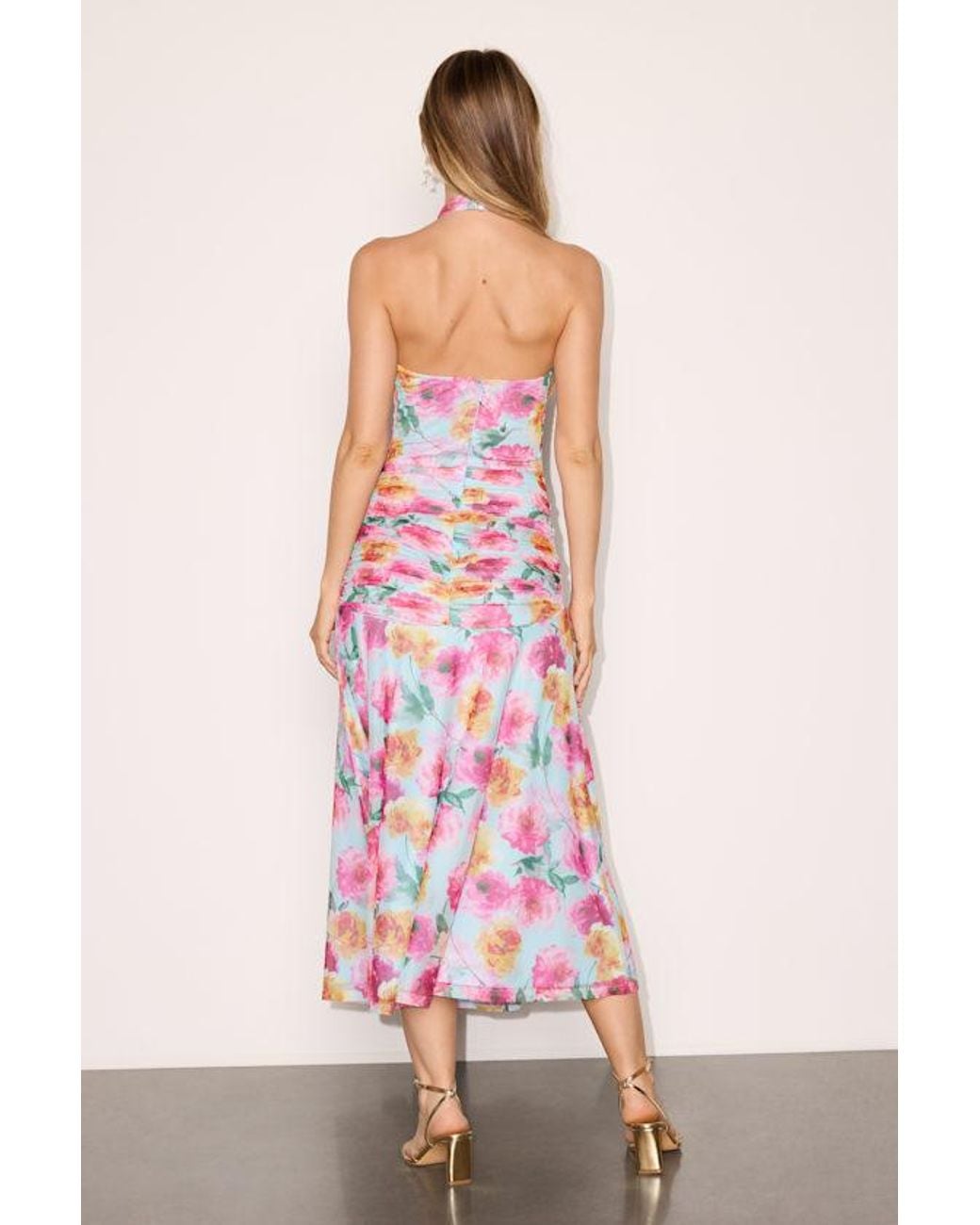Lulus Pink Nancy Multi Mesh Halter Midi Dress
