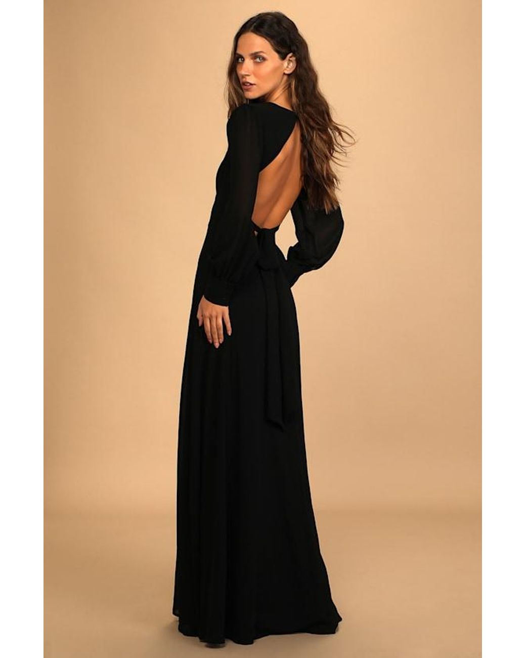 Lulus Black Talk About Divine Long Sleeve Backless Maxi Dress