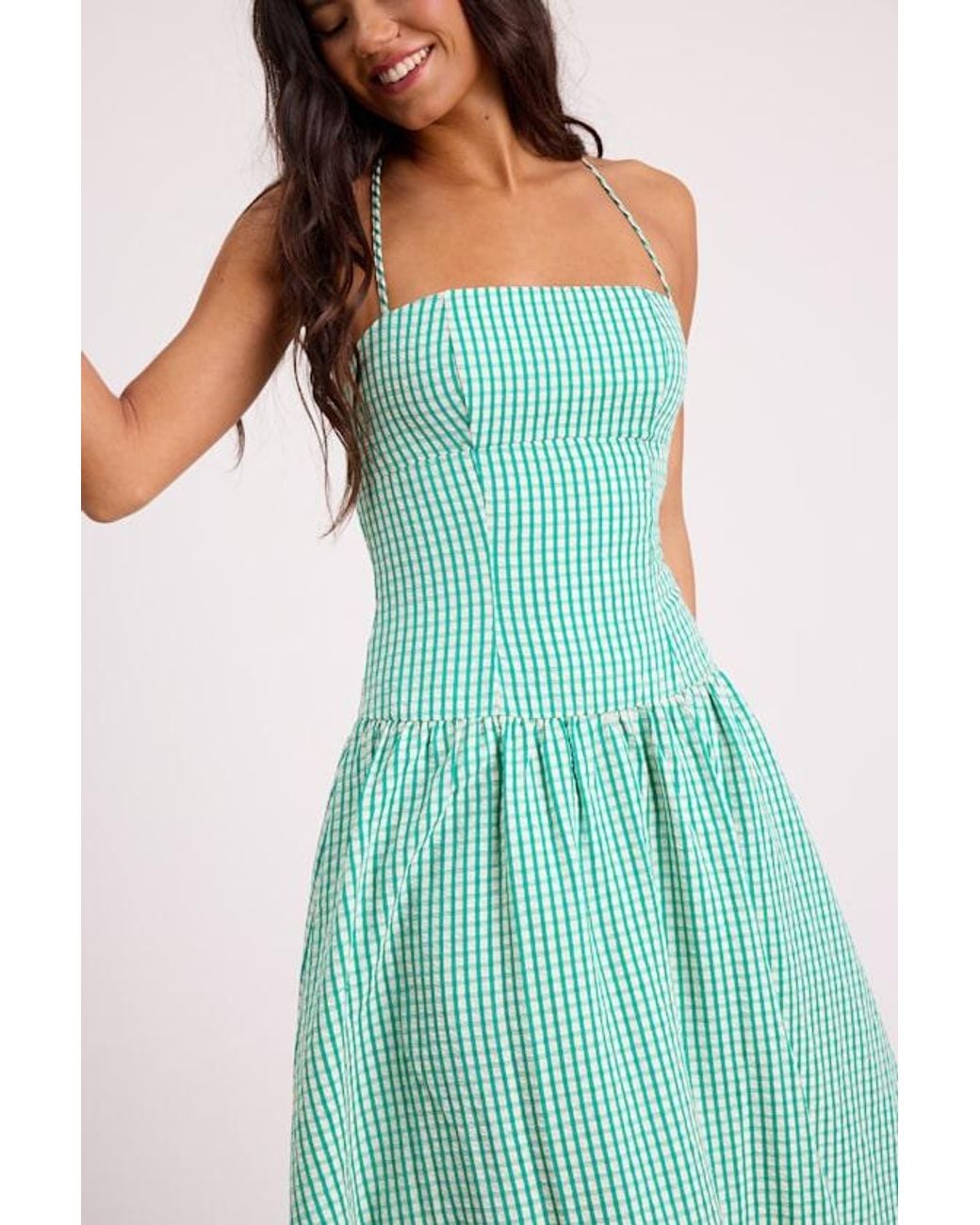 Lulus Green Lanny Gingham Lace-Up Midi Dress