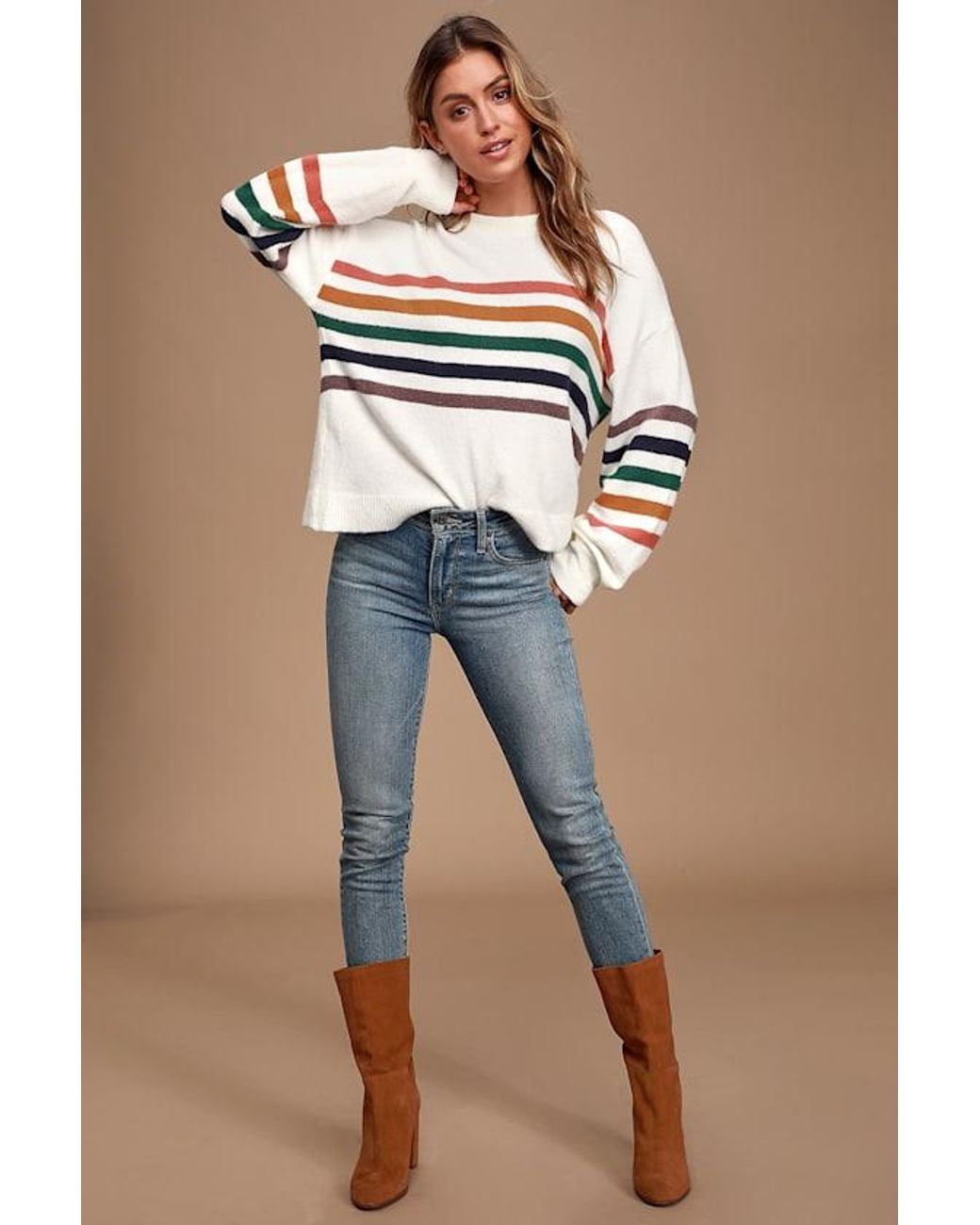 Lulus Blue Heart To Heart Multi Striped Sweater