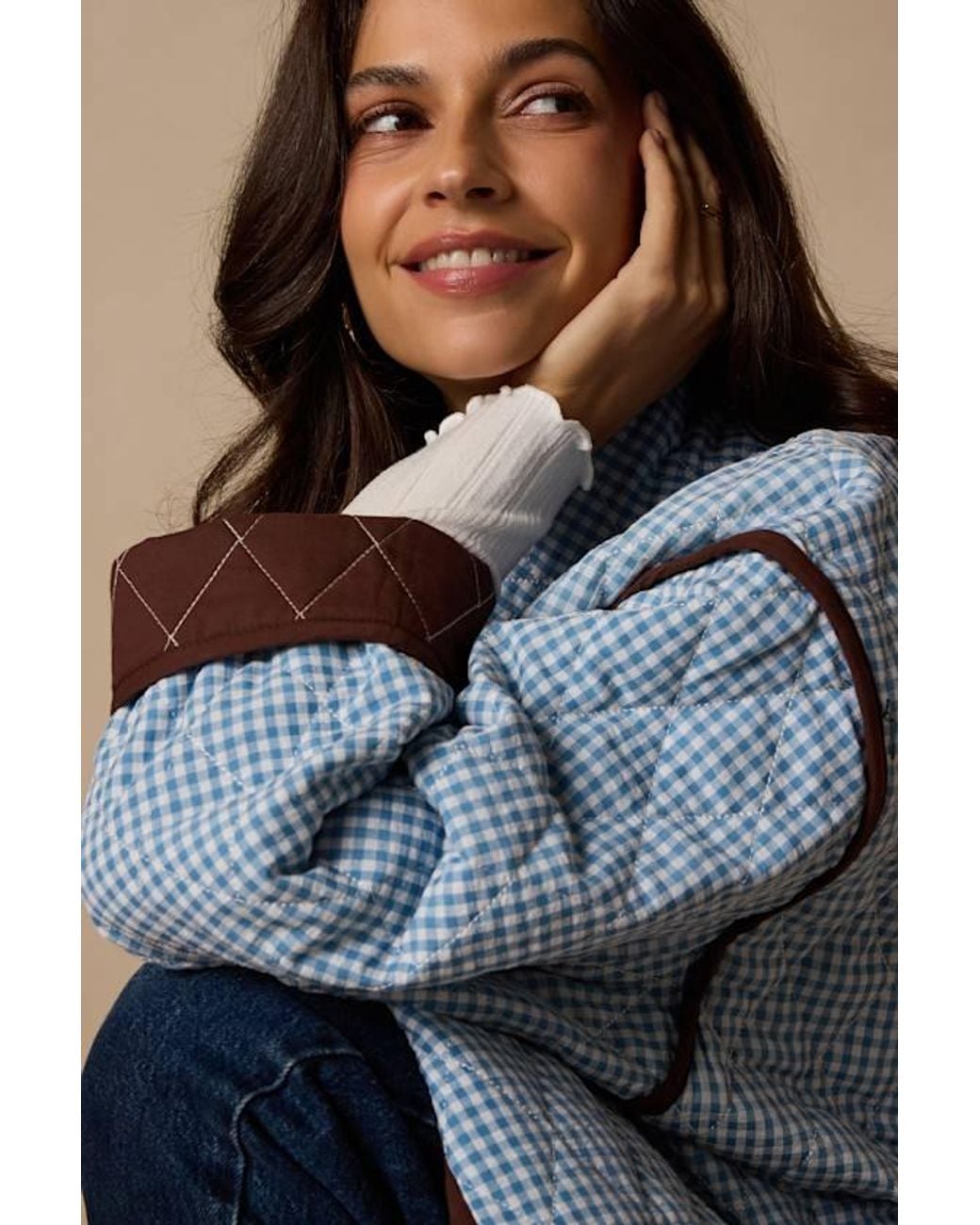 Lulus Blue Daisy Gingham Quilted Jacket