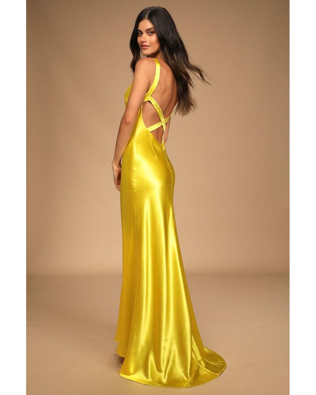 Lulus Yellow Perfectly Classy Satin Strappy Maxi Dress