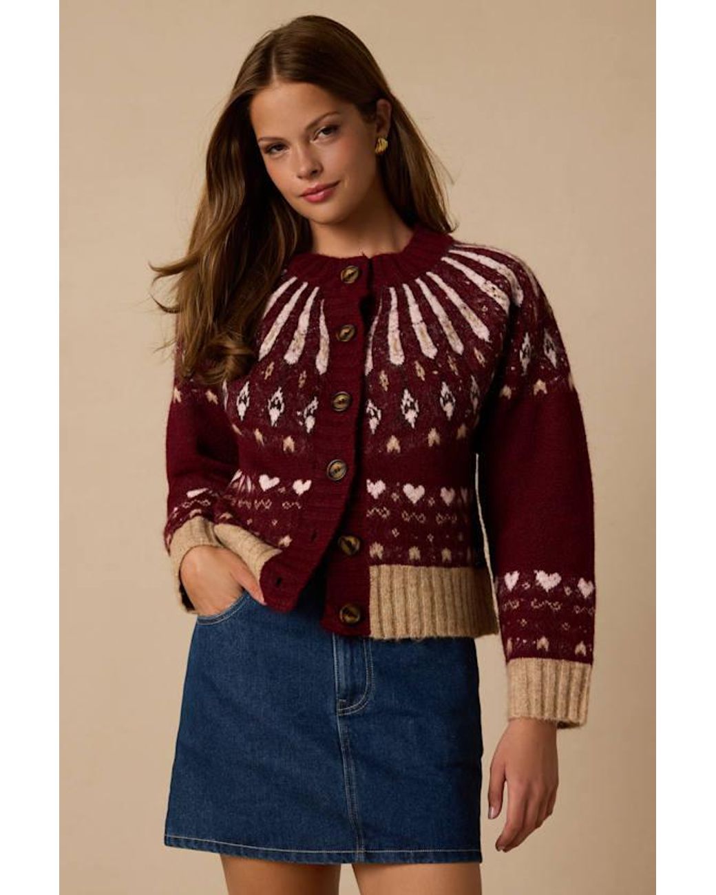 Lulus Red Promise Fair Isle Cardigan