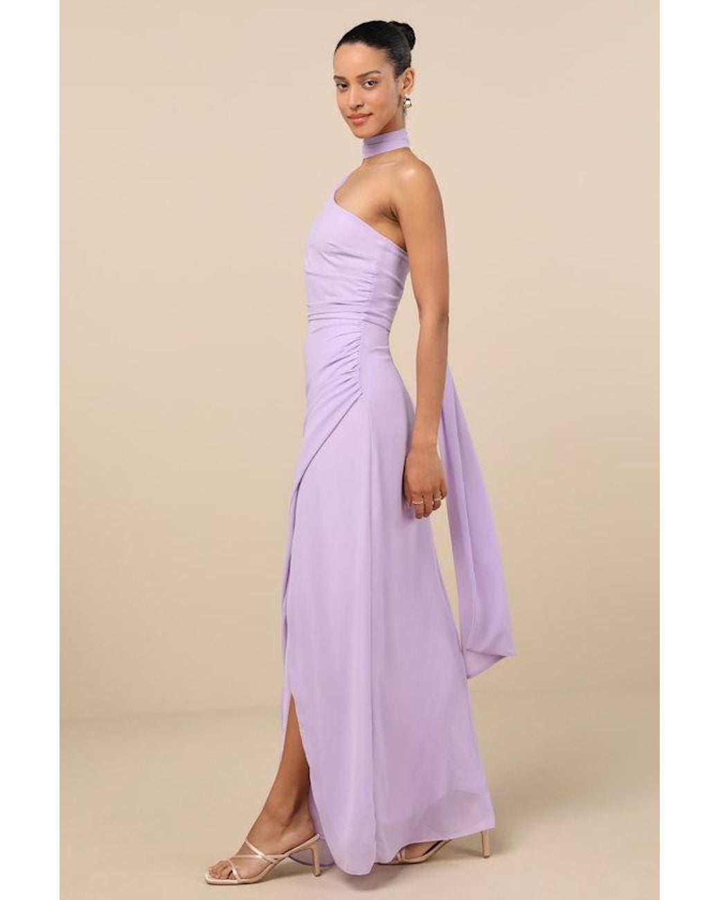 Lulus Adeline One-Shoulder Scarf Maxi Dress in Purple | Lyst