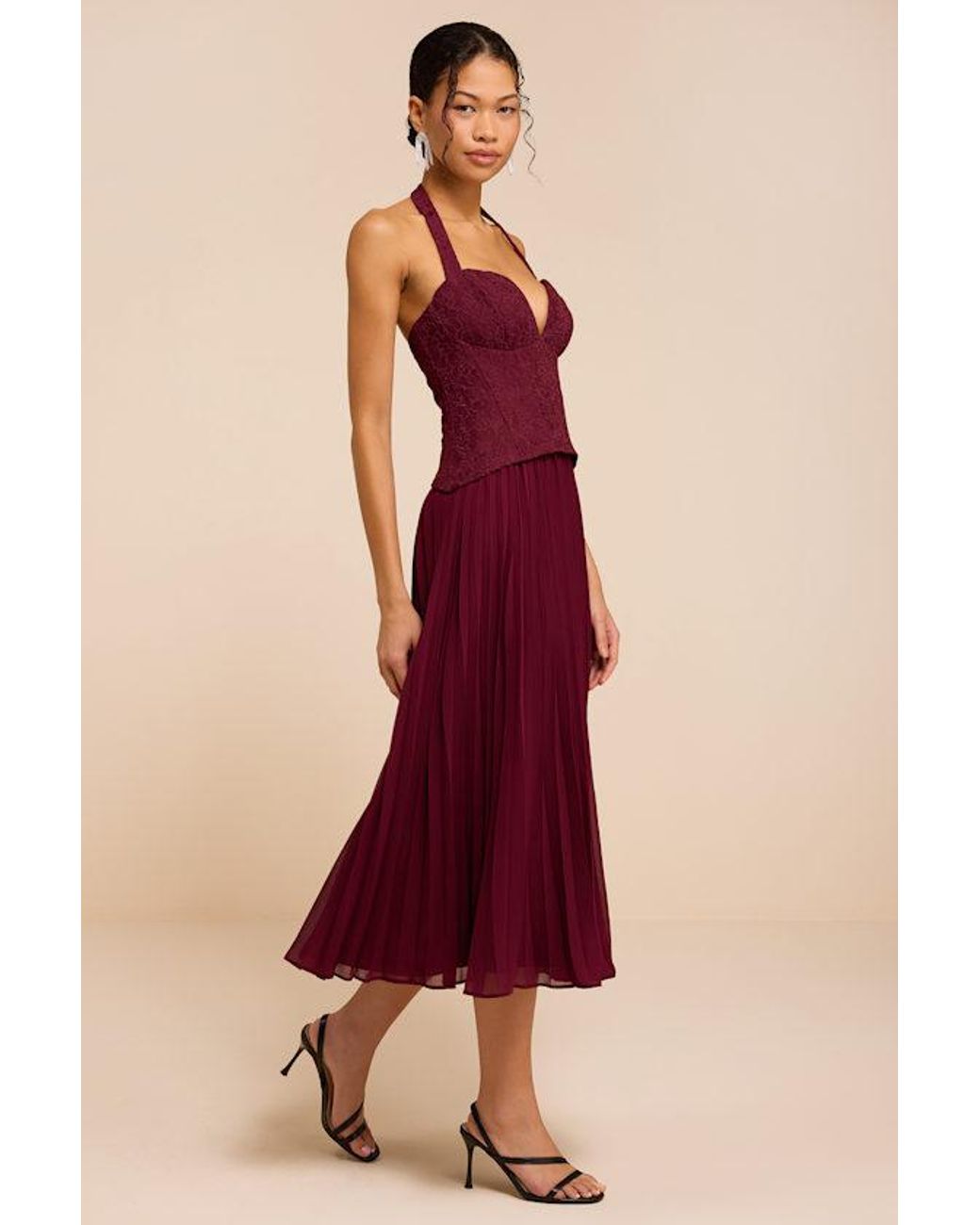 Lulus Red Baylin Lace Bustier Midi Dress