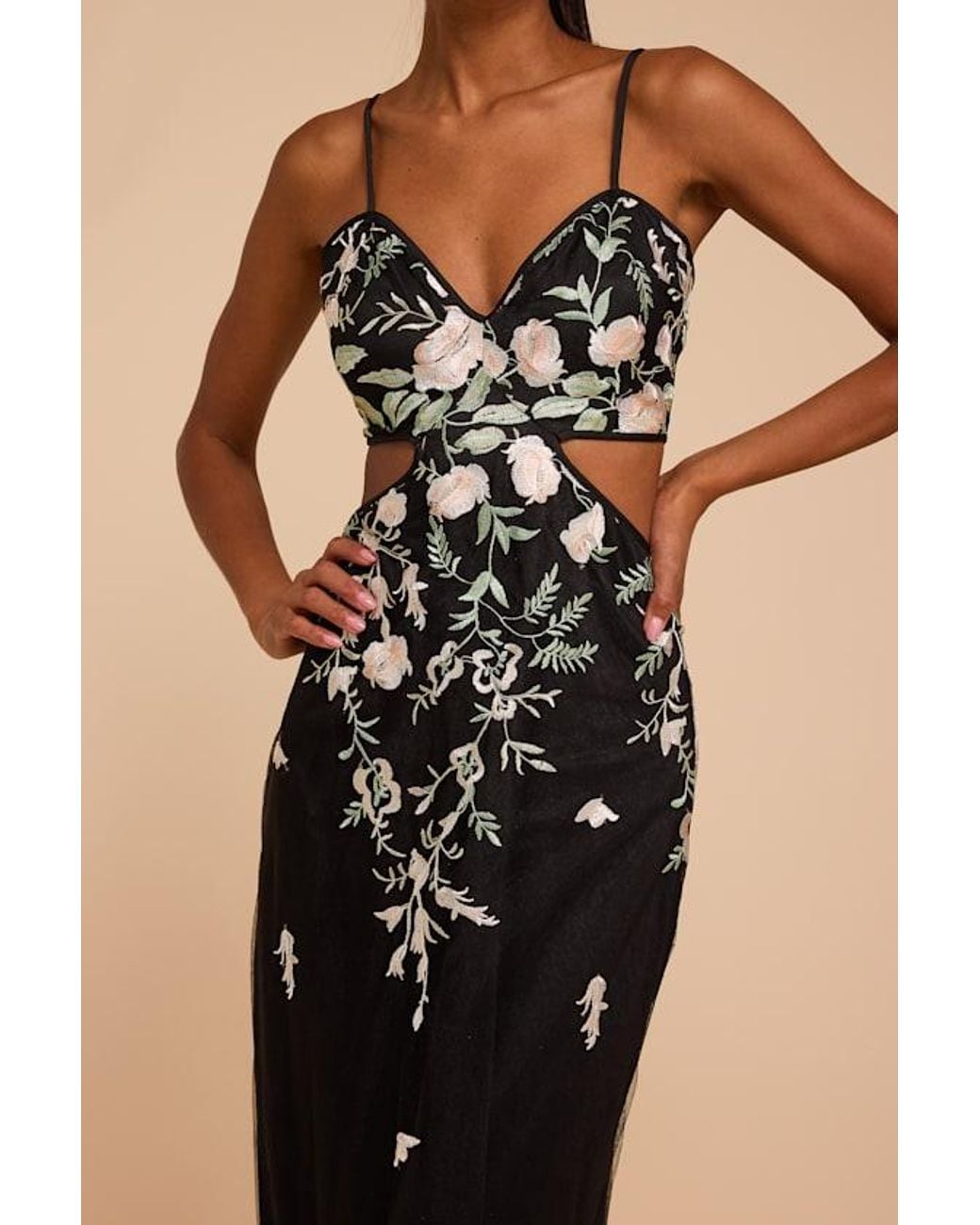 Lulus Natural Petal Floral Cutout Maxi Dress