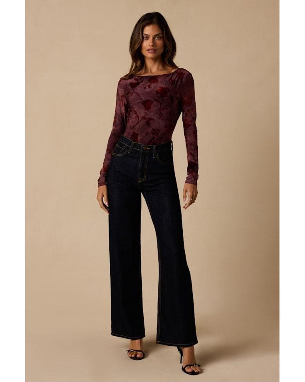 Lulus Red Micah Dark Plum Burnout Velvet Bodysuit