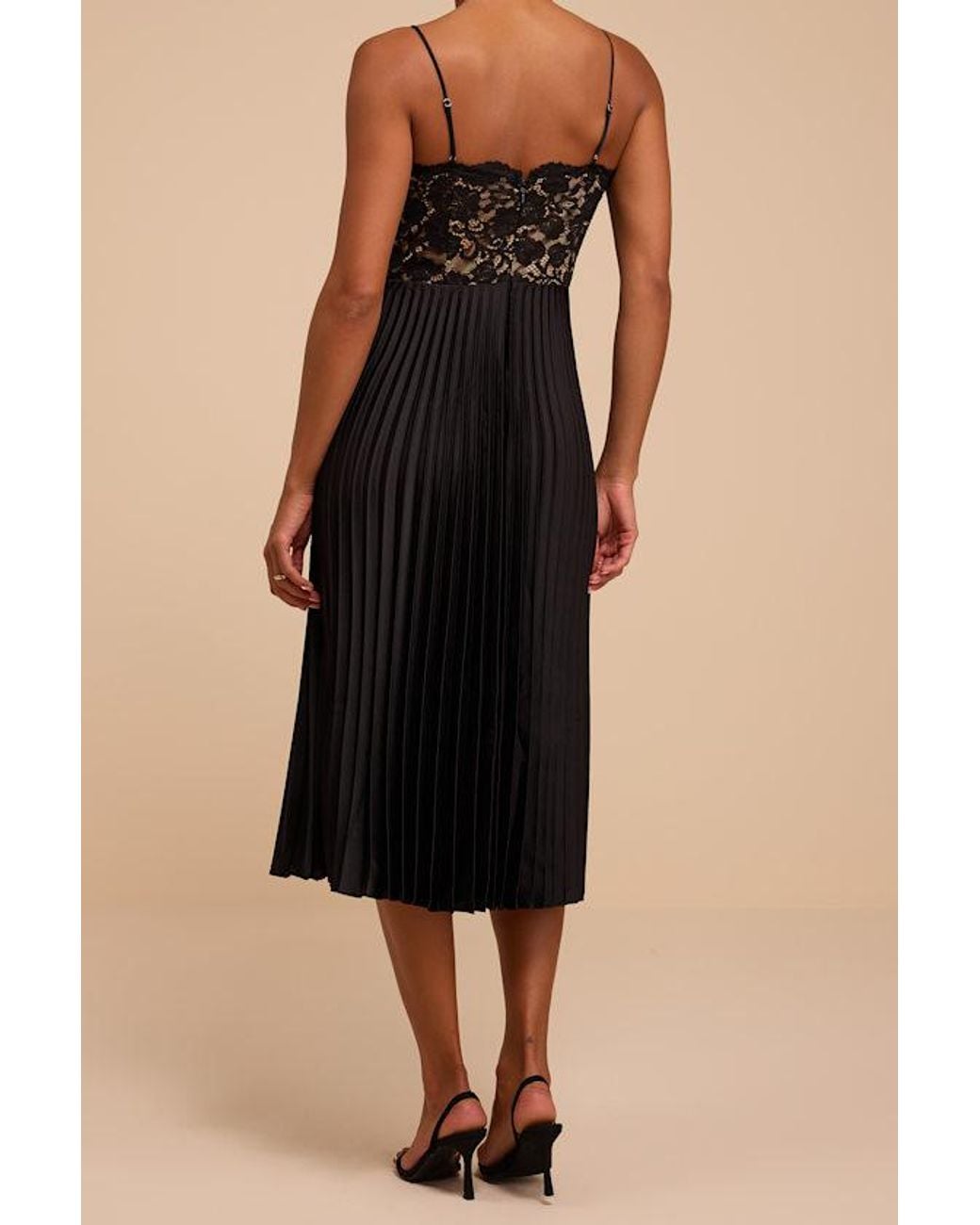 Lulus Black Shea Lace Pleated Midi Dress
