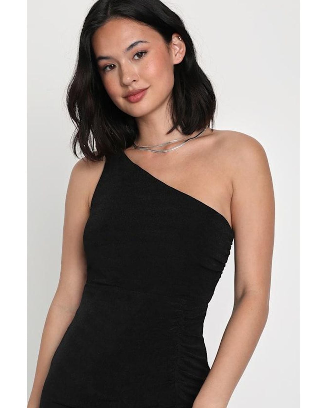 Lulus Black Especially Breathtaking Ruched One-Shoulder Maxi Dress