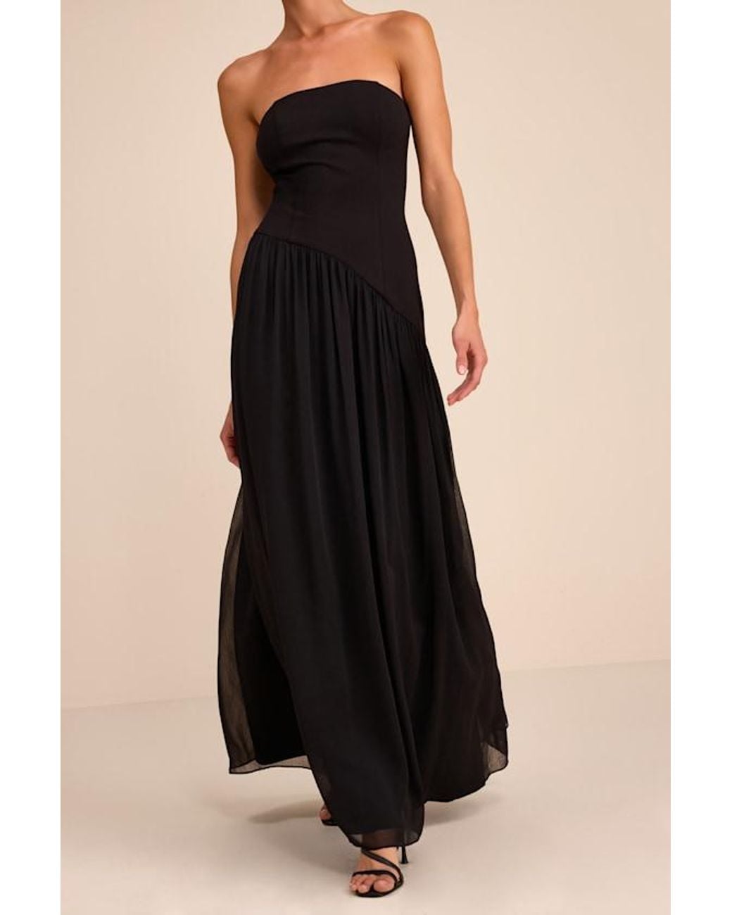 Lulus Black Beth Strapless Drop Waist Maxi Dress