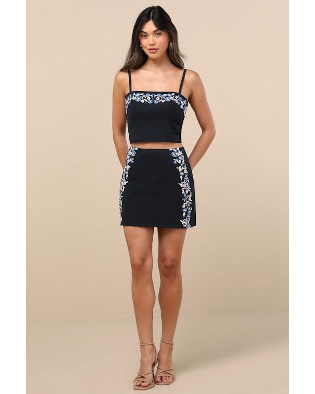 Lulus Black Rosabella Floral Embroidered Two-Piece Mini Dress