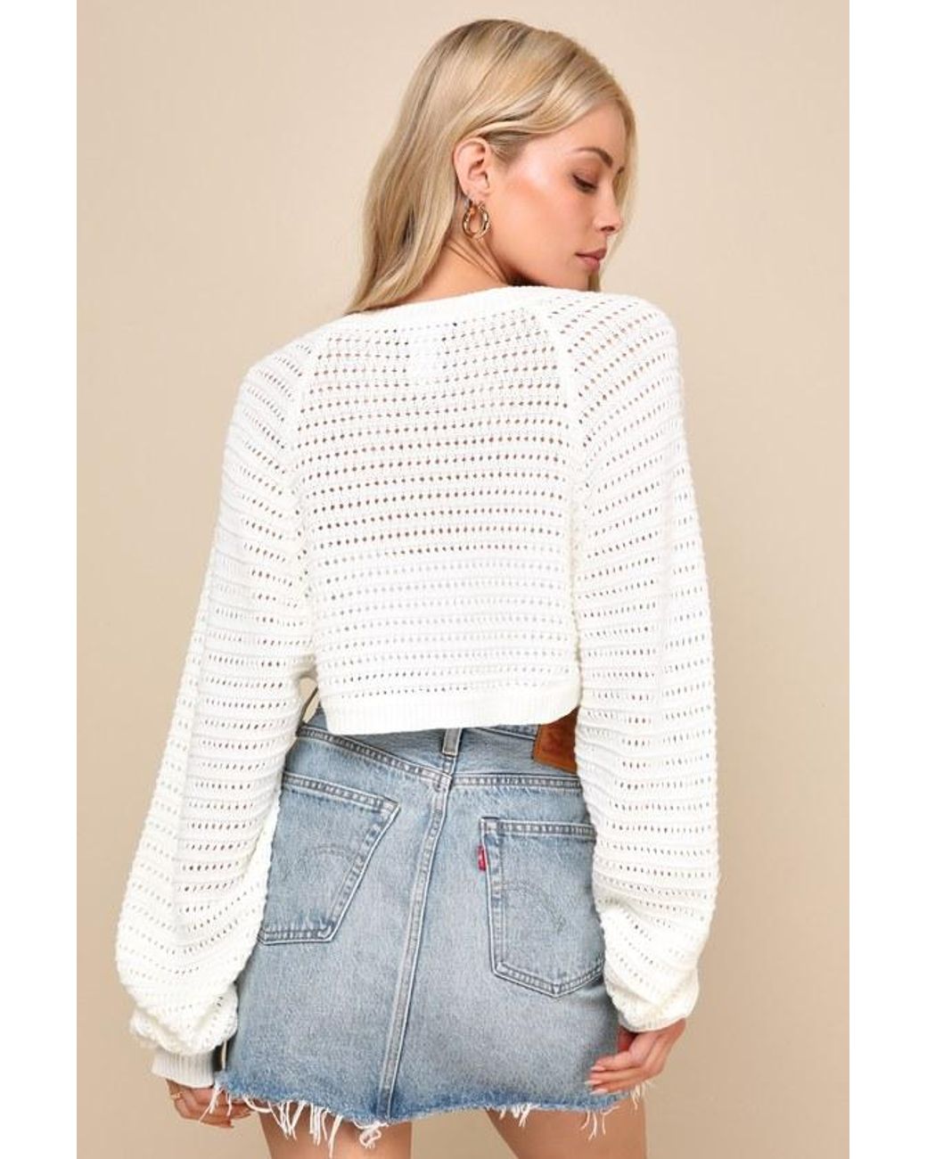Lulus Blue Perfectly Comforting Pointelle Open-Front Shrug Sweater