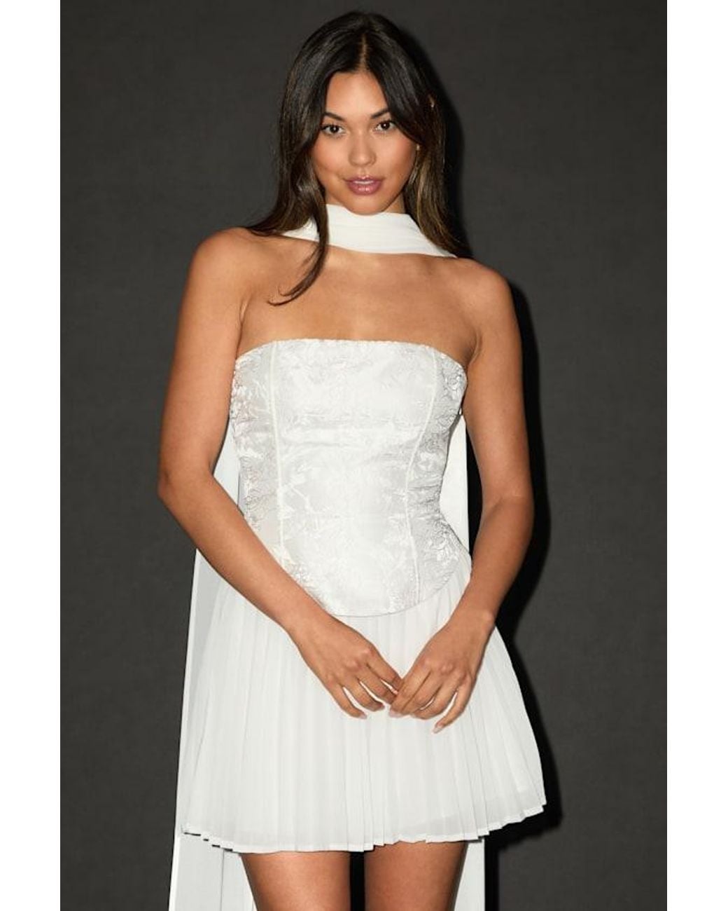 Lulus Laubrey Floral Jacquard Mini Dress And Scarf Set in Black | Lyst