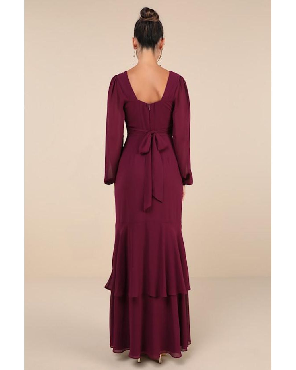 Lulus Tier Elegance Long Sleeve Tiered Maxi Dress