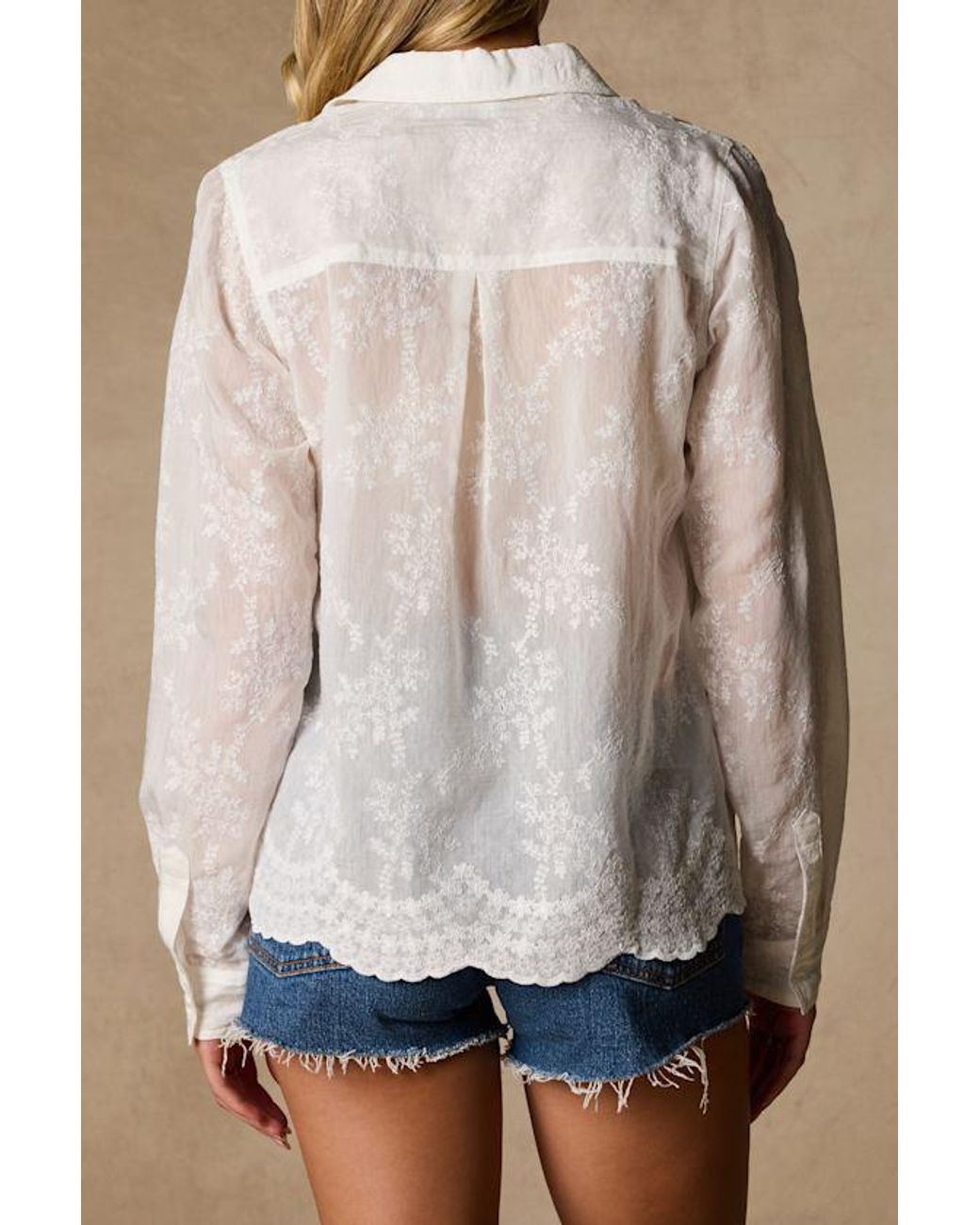 Lulus Blue Merit Embroidered Collared Top