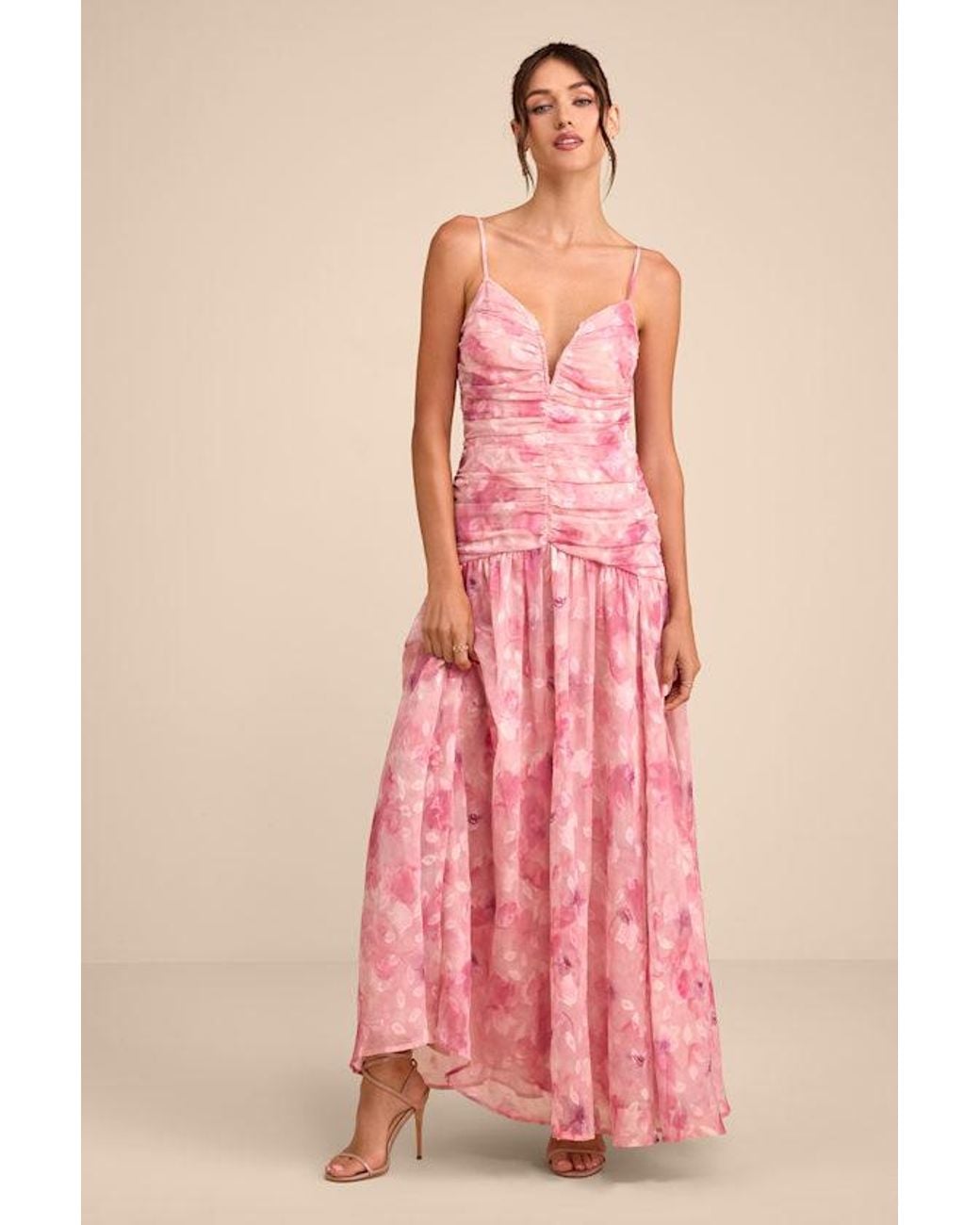Lulus Pink Payton Floral Burnout Drop Waist Maxi Dress