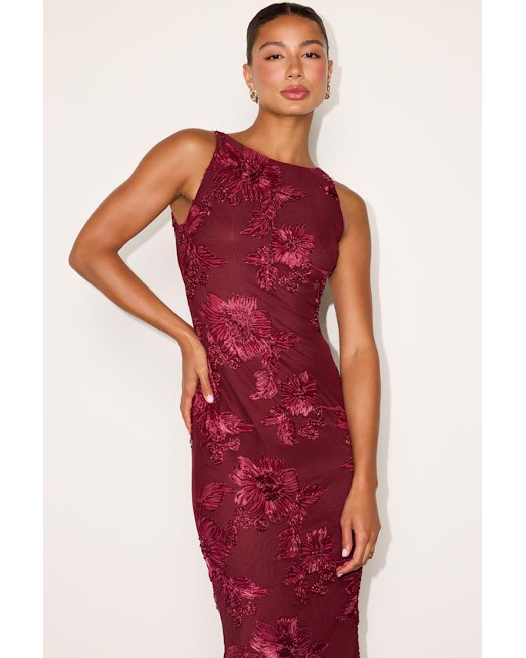 Lulus Red Taylin Floral Applique Backless Midi Dress