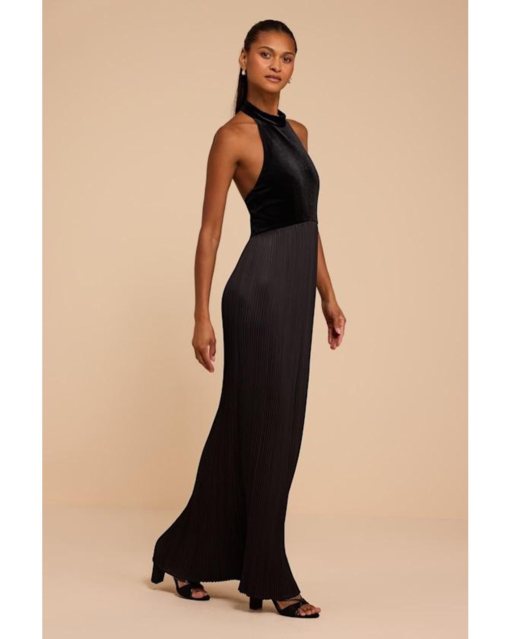 Lulus Natural Dori Pleated Halter Maxi Dress