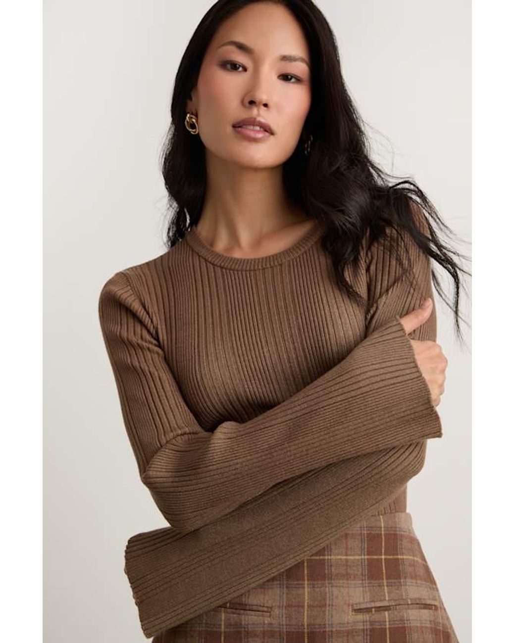 Lulus Brown Nydia Ribbed Long Sleeve Sweater Top