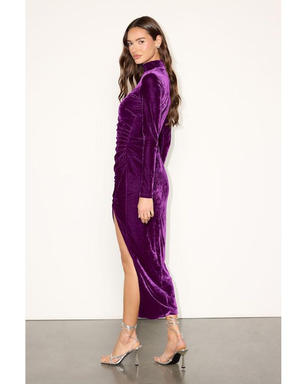 Lulus Purple Raleigh Velvet Mock Neck Long Sleeve Midi Dress